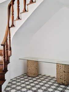 Original walnut and glass desk conceived in 1941 by Curzio Malaparte in situ at Casa Malaparte, Capri. © Malaparte. Photo: Thomas Lannes