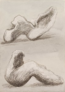 Henry Moore Two Sculptural Ideas, c. 1984. ​Charcoal, wax crayon, and watercolor on paper, 11 ¾ × 8 ¼ inches (29.7 × 21 cm) © The Henry Moore Foundation​