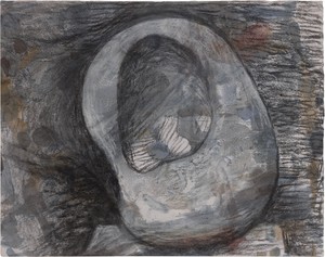 Henry Moore Stringed Figure, c. 1982. Watercolor, charcoal, and gouache on paper, 8 ¾ × 11 ⅛ inches (22.2 × 28.2 cm) © The Henry Moore Foundation. Photo: Prudence Cuming Associates Ltd