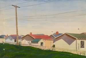 Richard Diebenkorn Untitled, 1943. Watercolor, graphite, and paper tape on paper, 15 ¼ × 22 inches (38.7 × 55.9 cm) © 2025 Richard Diebenkorn Foundation/Artists Rights Society (ARS), New York. Photo: Owen Conway