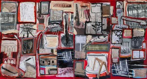Richard Prince Untitled (Folk Songs), 2022. Collage, oil stick, and acrylic on canvas, in 4 parts, overall: 53 × 96 ⅛ inches (134.6 × 244.2 cm) © Richard Prince. Photo: Jena Cumbo Photography