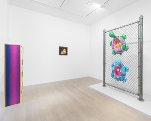 Installation view. Artwork, left to right: © Lauren Halsey, © Derrick Adams Studio, © Jeff Koons. Photo: Owen Conway