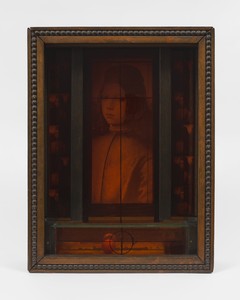 Joseph Cornell Untitled (Medici Series, Pinturicchio Boy), c. 1950. Wood, glass, metal, printed paper, and ink in wood and printed paper box construction, 15 ¾ × 12 × 4 inches (40 × 30.5 × 10.2 cm) © 2025 The Joseph and Robert Cornell Memorial Foundation/Licensed by VAGA at Artists Rights Society (ARS), New York. Photo: Owen Conway