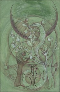 Leonora Carrington Mujeres Conciencia, 1972. Gouache, ink, graphite, and watercolor on cardboard, 29 ¼ × 19 inches (74.3 × 48.3 cm) © 2025 Estate of Leonora Carrington/Artists Rights Society (ARS), New York. Photo: Owen Conway