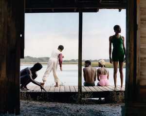Tyler Mitchell Rock Skip Tableau, 2024. Archival pigment print, 63 × 79 ¼ inches (160 × 201.3 cm), edition of 3 + 2 AP © Tyler Mitchell