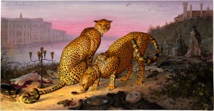 Walton Ford La Marchesa, 2024. Watercolor, gouache, and ink on paper, 60 ¼ × 115 ¼ inches (153 × 292.7 cm) © Walton Ford. Photo: Christopher Stach