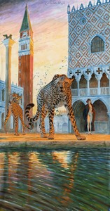 Walton Ford La levata del sole, 2025. Watercolor, gouache, and ink on paper, 115 × 60 inches (292.1 × 152.4 cm) © Walton Ford. Photo: Tom Powel
