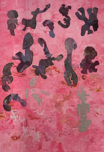 Ellen Gallagher Fast-Fish and Loose-Fish, 2023. Oil, pigment, palladium, and paper on canvas, 116 ½ × 79 ½ inches (295.9 × 201.9 cm) © Ellen Gallagher. Photo: Tony Nathan