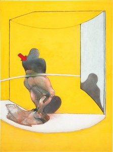 Francis Bacon Study from the Human Body, 1986. Oil, pastel, aerosol paint, and dry transfer lettering on canvas, 78 × 58 inches (198 × 147.5 cm) (CR 86-03) © The Estate of Francis Bacon. All rights reserved./DACS, London/ARS, New York 2026. Photo: Annik Wetter