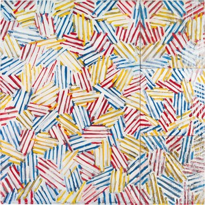 Jasper Johns Untitled, 1975. Oil, encaustic, and collage on canvas, in 4 parts (joined), 50 ⅛ × 50 ⅛ inches (127.3 × 127.3 cm), The Eli and Edythe L. Broad Collection © 2026 Jasper Johns/Artists Rights Society (ARS), New York. Photo: Jamie Stukenberg, Professional Graphics, Rockford, Ill. © The Wildenstein Plattner Institute, Inc., New York, 2025