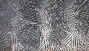 Jasper Johns Between the Clock and the Bed, 1982–83. Encaustic on canvas, in 3 parts (joined), 72 × 126 ¼ inches (182.9 × 320.7 cm), Virginia Museum of Fine Arts, Richmond © 2026 Jasper Johns/Artists Rights Society (ARS), New York. Photo: Katherine Wetzel
