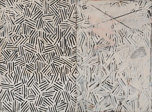 Jasper Johns Corpse and Mirror, 1974. Oil, encaustic, and collage on canvas, in 2 parts (joined), 50 × 68 ⅛ inches (127 × 173 cm) © 2026 Jasper Johns/Artists Rights Society (ARS), New York. Photo: Jeff McLane