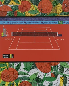 Jonas Wood Madrid Open, 2025. Oil and acrylic on linen, 50 × 40 inches (127 × 101.6 cm) © Jonas Wood. Photo: Marten Elder