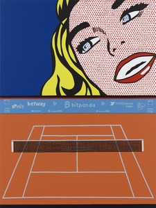 Jonas Wood Hamburg Open with Girl, 2026. Oil and acrylic on canvas, 88 × 66 inches (223.5 × 167.6 cm) © Jonas Wood. Photo: Marten Elder