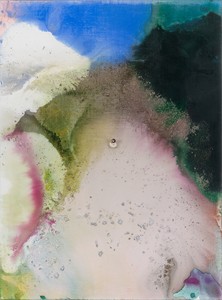 Mary Weatherford Cyclops, 2025–26. Flashe and shells on linen, 58 × 43 inches (147.3 × 109.2 cm) © Mary Weatherford. Photo: Ringo Cheung