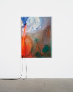 Mary Weatherford White Cloud Blue Sky, 2025–26. Flashe and neon on linen, 58 × 43 inches (147.3 × 109.2 cm) © Mary Weatherford. Photo: Fredrik Nilsen Studio