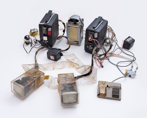 Nam June Paik TV Bra for Living Sculpture, 1969. Cathode ray tubes, television casing, acrylic, vinyl, safety pins, footswitch, tape, cables, and transformer, overall dimensions variable © Nam June Paik Estate. Photo: Ben Blackwell