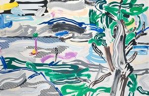 Roy Lichtenstein River Scene, 1987. Acrylic, oil, and graphite pencil on canvas, 78 × 120 inches (198 × 304.8 cm) © Estate of Roy Lichtenstein