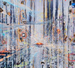 Sarah Sze Elsewhere, 2026. Oil, acrylic, acrylic polymers, ink, Dibond, aluminum, and wood, 103 ¼ × 114 ½ inches (262.3 × 290.8 cm) © Sarah Sze. Photo: Maris Hutchinson