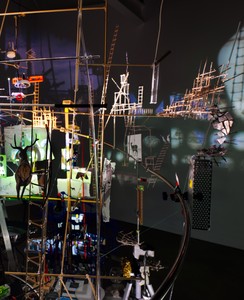 Installation view with Sarah Sze, Once in a Lifetime (2026). Artwork © Sarah Sze. Photo: Maris Hutchinson