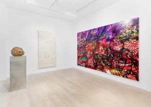Installation view. Artwork, left to right: © Jordan Wolfson, © Lauren Halsey, © Jadé Fadojutimi. Photo: Owen Conway