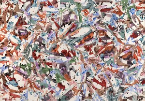 Simon Hantaï Sans titre (Untitled), 1984. Acrylic on canvas, 58 × 84 ½ inches (147.3 × 214.5 cm) © Archives Simon Hantaï/ADAGP, Paris. Photo: Bertrand Huet