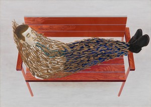 Tetsuya Ishida The Sleeping Bag Worm, 1995. Acrylic on paper, 28 ¾ × 40 ½ inches (72.8 × 103 cm) © Tetsuya Ishida Estate. Photo: Ringo Cheung