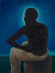 Titus Kaphar Scourged, 2025. Tar and oil on linen, 40 ⅛ × 30 ¼ inches (101.9 × 76.8 cm) © Titus Kaphar. Photo: Chris Gardner