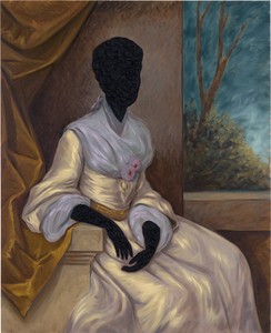 Titus Kaphar Kinfolk, Breath Is My Precious Inheritance (Elizabeth Keckley), 2025. Tar and oil on linen, 74 ⅛ × 60 inches (188.3 × 152.4 cm) © Titus Kaphar. Photo: Chris Gardner