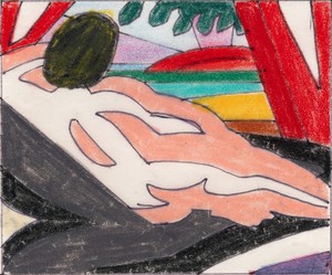 Tom Wesselmann Drawing for Sunset Nude (Back), 2004. Ink and colored pencil on paper, 10 × 10 ½ inches (25.2 × 26.5 cm) © The Estate of Tom Wesselmann/Licensed by ARS/VAGA, New York. Photo: Owen Conway