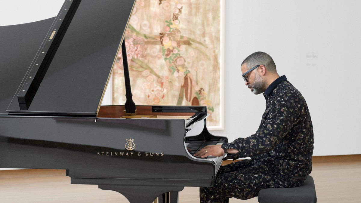 Jason Moran performing in Ellen Gallagher: All of No Man’s Land Is Ours at the Stedelijk Museum, Amsterdam