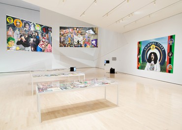 Installation view, Michigan Stories: Mike Kelley and Jim Shaw, Eli and Edythe Broad Art Museum, Michigan State University, East Lansing, November 18, 2017–February 25, 2018. Artwork © Destroy All Monsters Collective (Mike Kelley, Cary Loren, Jim Shaw). Photo: Eat Pomegranate Photography, courtesy MSU Broad Art Museum