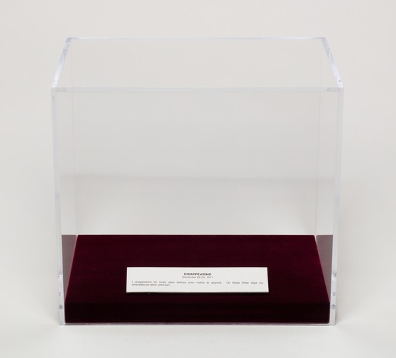 Chris Burden, Relic for Disappearing, 1971 © 2019 Chris Burden/Licensed by the Chris Burden Estate and Artists Rights Society (ARS), New York. Photo: Brian Forrest
