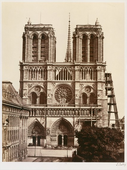 Édouard Baldus, Notre-Dame (façade), c. 1860s, albumen silver print from glass negative, 10 ⅞ × 8 ⅜ inches (27.6 × 21.1 cm), Metropolitan Museum of Art, New York