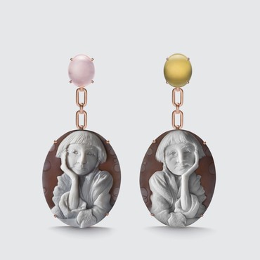 Earrings from Liz Swig’s Cameo collection, featuring Cindy Sherman’s Pensive from her Instagram series