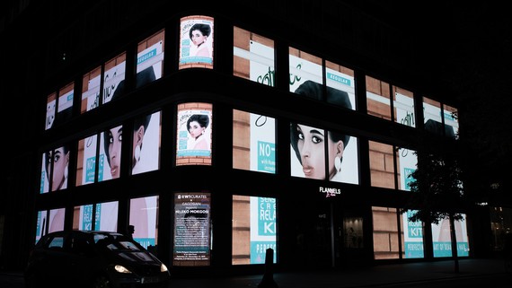 Meleko Mokgosi’s digital art installation for the façade of Flannels, London, 2020. Artwork © Meleko Mokgosi. Photo: courtesy W1 Curates