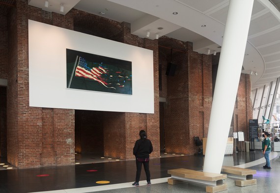 Ed Ruscha’s Our&nbsp;Flag (2017) on display in the Robert A. and Martha S. Rubin Pavilion at the Brooklyn Museum, New York, September 30–December 13, 2020. Artwork © Ed Ruscha. Photo: Jonathan Dorado