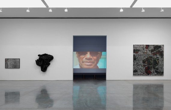 Installation view, Social Works: Curated by Antwaun Sargent, Gagosian, 555 West 24th Street, New York, June 24–September 11, 2021. Artwork, left to right: © Zalika Azim, © Allana Clarke, © Linda Goode Bryant, © Rick Lowe Studio. Photo: Rob McKeever