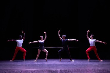 William Forsythe, The Barre Project (Blake Works II), 2021, performed by (left to right) Brooklyn Mack, Tiler Peck, Lex Ishimoto, and Roman Mejia