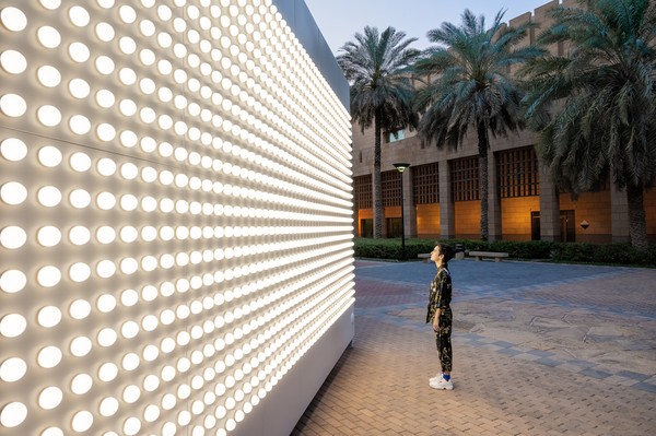 Carsten Höller’s Light Wall&nbsp;(Outdoor Version), 2021, installation view, King Abdulaziz Historical Center, Riyadh © Carsten Höller. Photo: © Riyadh Art