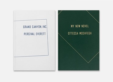 Left: Percival Everett, Grand Canyon, Inc. / Richard Prince, Untitled (Original Cowboy) (New York: Picture Books | Gagosian, 2021). Right: Ottessa Moshfegh, My New Novel / Issy Wood, The down payment (New York: Picture Books | Gagosian, 2021)
