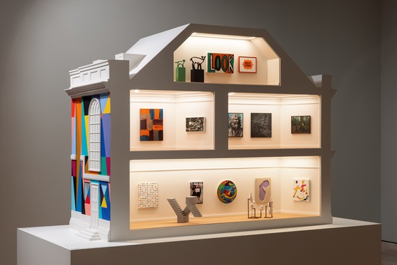 Installation view, Masterpieces in Miniature: The 2021 Model Art Gallery, Pallant House Gallery, Chichester, England, June 26, 2021–April 24, 2022. Artwork, left to right, top to bottom: © Lothar Gotz; © Julian Opie; © Bob and Roberta Smith; © Michael Landy; © Sean Scully; © Cecily Brown; © Glenn Brown; © Tacita Dean; © George Shaw; © Damien Hirst and Science Ltd, DACS 2021; © Gillian Wearing; © Damien Hirst and Science Ltd, DACS 2021; © Gary Hume; © Fiona Rae; © Rachel Whiteread; © Toby Ziegler