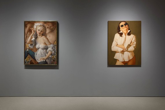 Installation view, and I will wear you in my heart of heart, FLAG Art Foundation, New York, May 1–August 31, 2021. Artwork, left to right: © John Currin, © Anna Weyant. Photo: Steven Probert