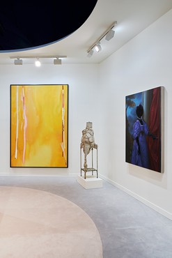 Gagosian’s booth at Paris+ par Art Basel, 2022. Artwork, left to right: © 2022 Helen Frankenthaler Foundation, Inc./Artists Rights Society (ARS), New York; © Christo and Jeanne-Claude Foundation; © Titus Kaphar. Photo: Thomas Lannes