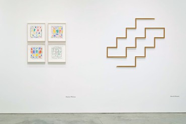 Installation view, No Justice without Love, Ford Foundation Gallery, New York, April 4–June 30, 2023. Artwork, left to right: © Stanley Whitney, © Sherrill Roland. Photo: Sebastian Bach