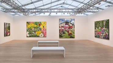Gagosian’s booth at Frieze London 2023, featuring paintings by Damien Hirst. Artwork © Damien Hirst and Science Ltd. All rights reserved, DACS/Artimage 2023. Photo: Prudence Cuming Associates Ltd