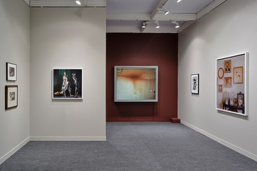 Gagosian’s booth at Paris Photo 2023. Artwork, left to right: © Man Ray 2015 Trust/ADAGP, Paris 2023; ©️ Estate of Jan Groover; © Kwame Brathwaite; © Jeff Wall; © 2023 June Leaf and Robert Frank Foundation; © Tyler Mitchell. Photo: Thomas Lannes