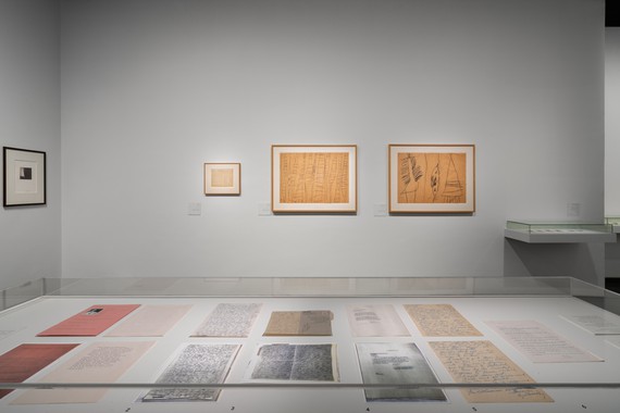 Installation view, Cy Twombly: Morocco, 1952/1953, Musée Yves Saint Laurent Marrakech, Morocco, March 4–July 2, 2023. Artwork © Cy Twombly Foundation. Photo: Marco Cappelletti, courtesy Fondation Jardin Majorelle