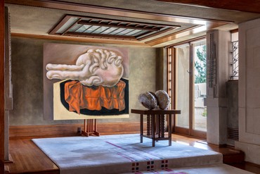 Installation view, Entanglements: Louise Bonnet and Adam Silverman at Hollyhock House, Hollyhock House, Los Angeles, February 15–June 24, 2023. Artwork, left to right: © Louise Bonnet, © Adam Silverman. Photo: Josh White