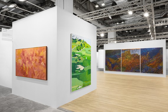 Gagosian’s booth at ART SG 2024. Artwork, left to right: © ADAGP, Paris, 2024, © Jonas Wood, © Rick Lowe Studio. Photo: Ringo Cheung